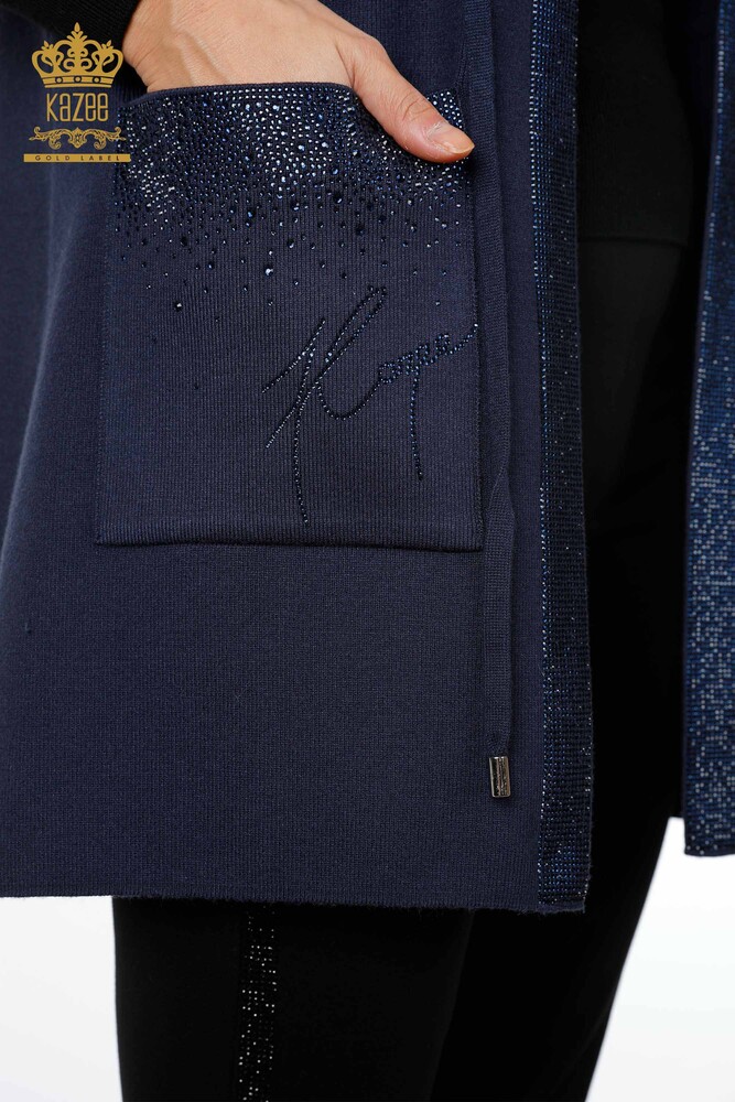 Wholesale Women's Knitwear Vest Pocket Lettering Stone Embroidered Edge Stripe - 16829 | KAZEE - 42