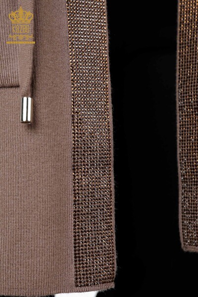 Wholesale Women's Knitwear Vest Pocket Lettering Stone Embroidered Edge Stripe - 16829 | KAZEE - 64