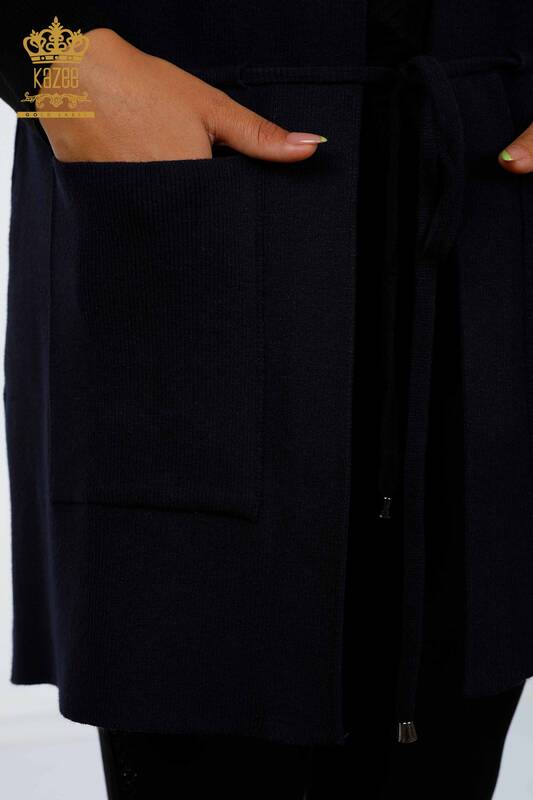 Wholesale Women's Knitwear Vest Rope Detailed Two Pockets Long - 16234 | KAZEE