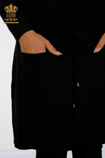 Wholesale Women's Knitwear Vest Rope Detailed Two Pockets Long - 16234 | KAZEE - Thumbnail