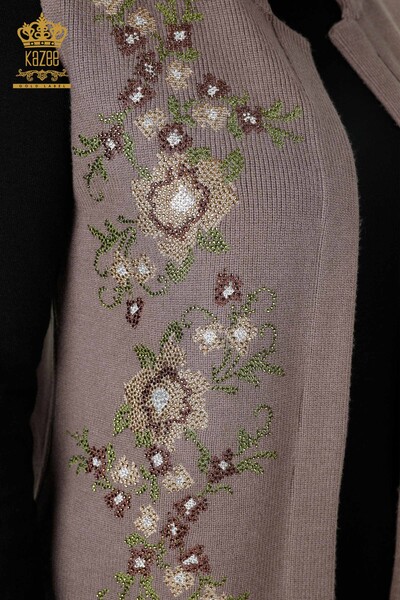 Wholesale Women's Knitwear Vest Short Floral Embroidered Stone - 16836 | KAZEE - Thumbnail