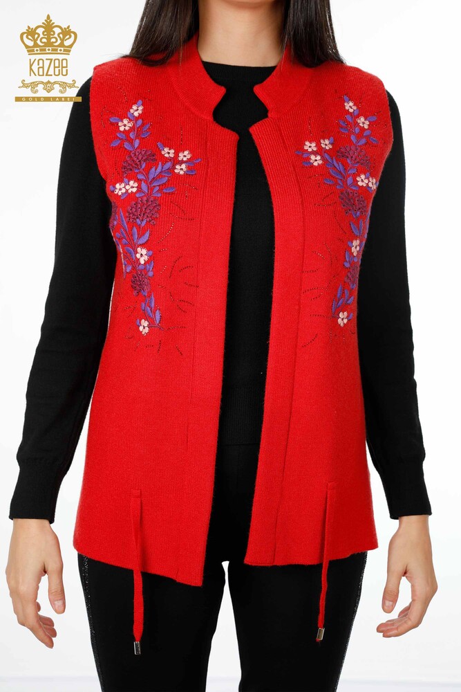 Wholesale Women's Knitwear Vest Short Floral Embroidered Stone Embroidered - 16814 | KAZEE - 24