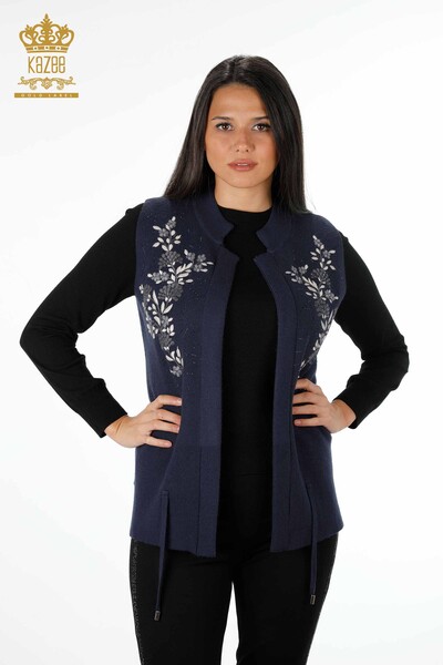 Wholesale Women's Knitwear Vest Short Floral Embroidered Stone Embroidered - 16814 | KAZEE - 31