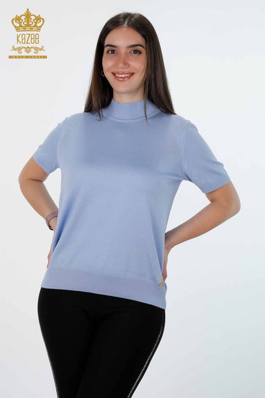 Wholesale Women's Knitwear Viscose Turtleneck Basic Short Sleeve - 16168 | KAZEE