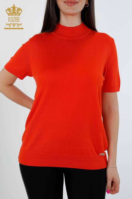 Wholesale Women's Knitwear Viscose Turtleneck Basic Short Sleeve - 16168 | KAZEE