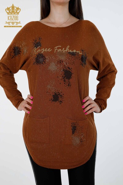 Wholesale Women's Knitwear With Text Detailed Pocket Stone Embroidered - 16251 | KAZEE - Thumbnail
