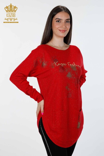 Wholesale Women's Knitwear With Text Detailed Pocket Stone Embroidered - 16251 | KAZEE - Thumbnail