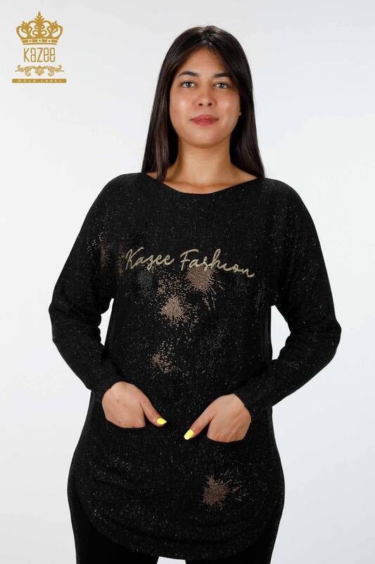 Wholesale Women's Knitwear With Text Detailed Pocket Stone Embroidered - 16251 | KAZEE