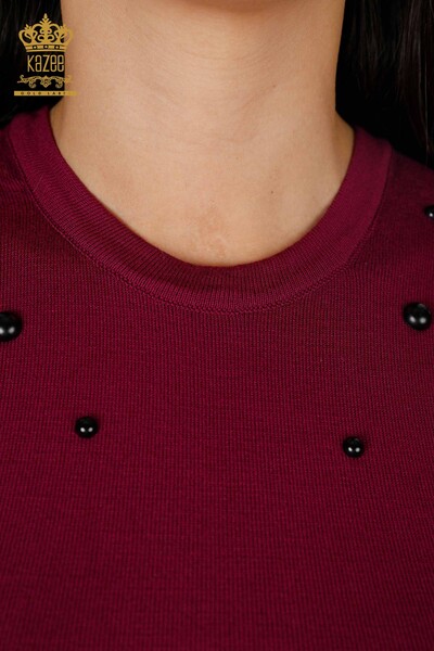 Wholesale Women's Knitwear Zero Sleeve Colored Stone Embroidered Crew Neck - 16955 | KAZEE - Thumbnail