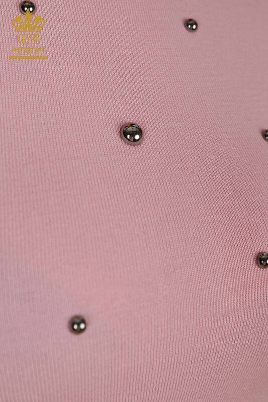 Wholesale Women's Knitwear Zero Sleeve Colored Stone Embroidered Crew Neck - 16955 | KAZEE
