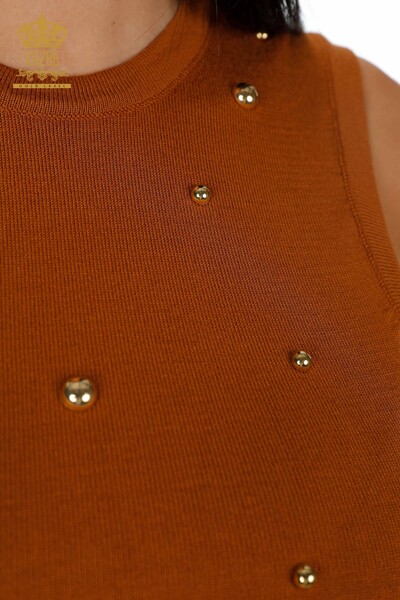 Wholesale Women's Knitwear Zero Sleeve Colored Stone Embroidered Crew Neck - 16955 | KAZEE - Thumbnail
