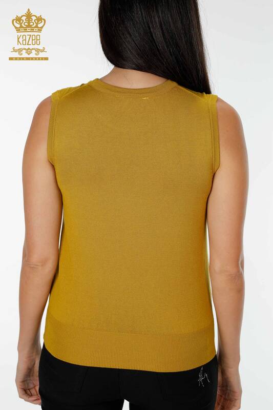Wholesale Women's Knitwear Zero Sleeve Mustard - 16922 | KAZEE