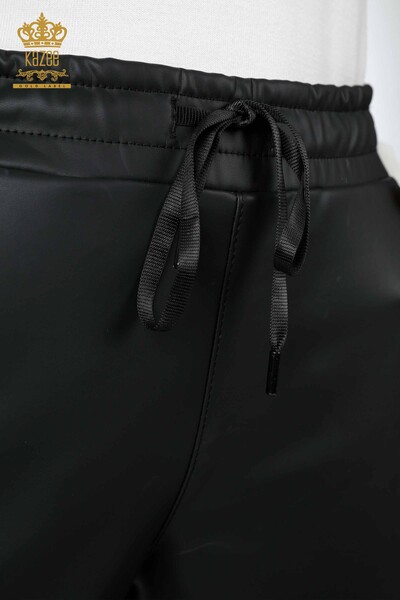 Wholesale Women's Leather Trousers Sliver Crystal Stone Embroidered Cord - 3645 | KAZEE - 4