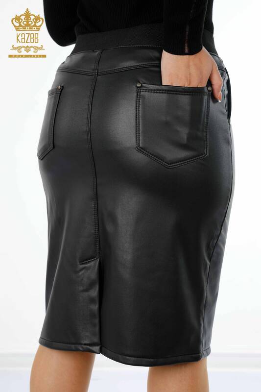 Wholesale Women's Leather Skirt With Pocket Detailed - 4142 | KAZEE