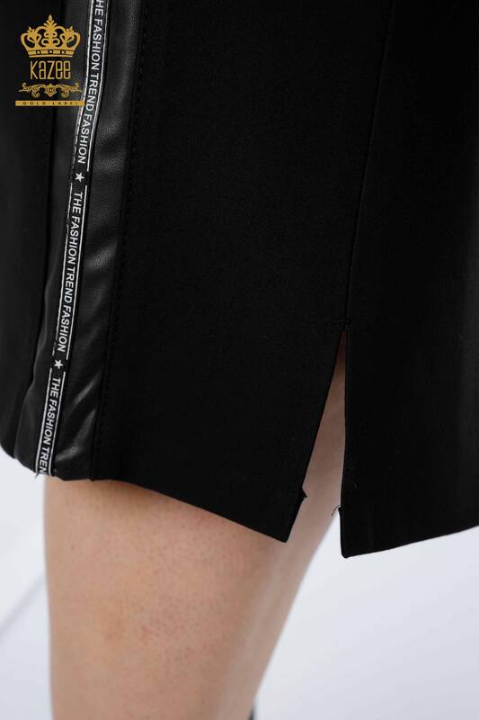 Wholesale Women's Leather Skirt Letter Detailed Black - 4221 | KAZEE