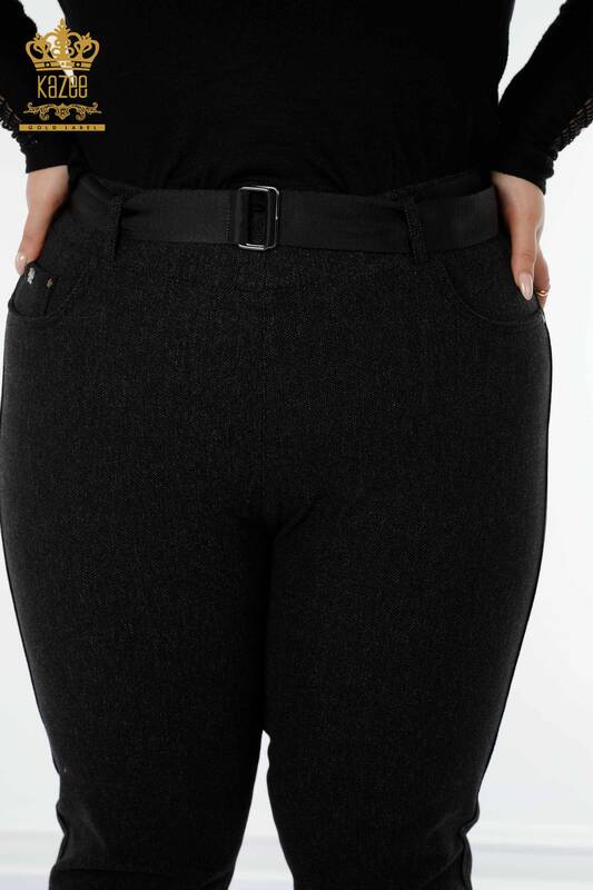 Wholesale Women's Leggings Pants Black With Belt - 3661 | KAZEE