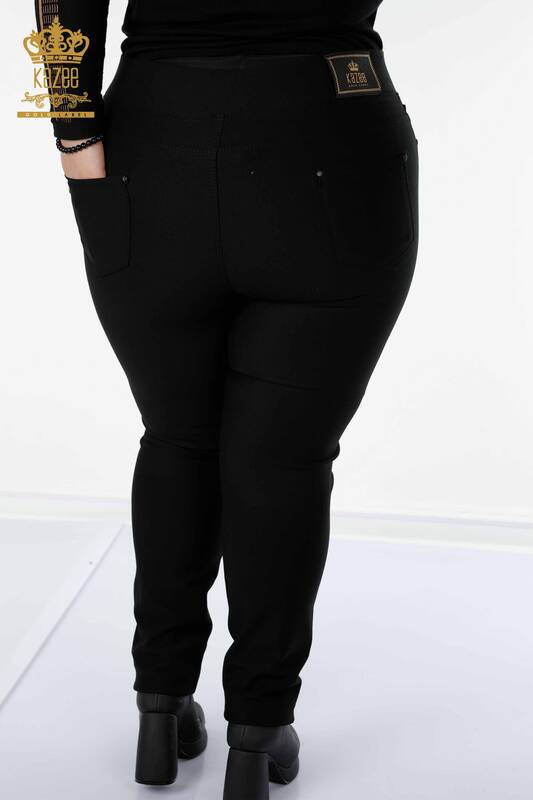 Wholesale Women's Leggings Trousers Crystal Stone Embroidered Black - 3647 | KAZEE