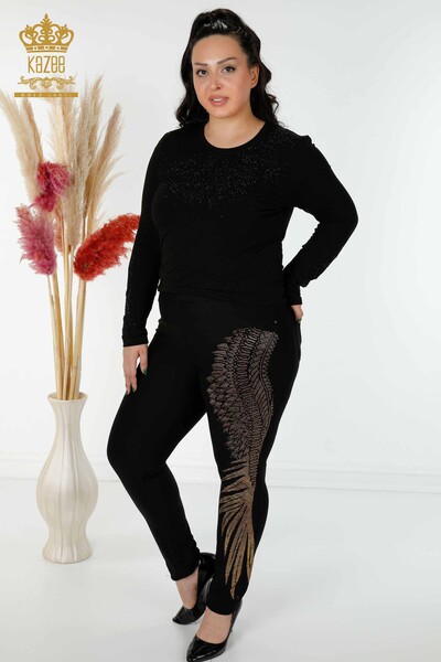 Wholesale Women's Leggings Pants Patterned Black - 3604 | KAZEE - 1