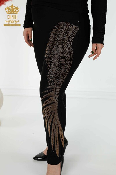 Wholesale Women's Leggings Pants Patterned Black - 3604 | KAZEE - 2