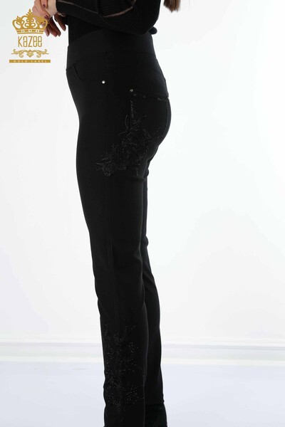 Wholesale Women's Leggings Trousers Rose Embroidered Stone Embroidered Pocket - 3635 | KAZEE - Thumbnail