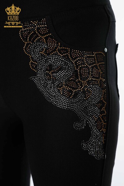 Wholesale Women's Leggings Trousers Sides Patterned Colored Stone Embroidered - 3610 | KAZEE - Thumbnail