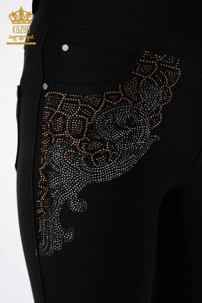 Wholesale Women's Leggings Trousers Sides Patterned Colored Stone Embroidered - 3610 | KAZEE - Thumbnail