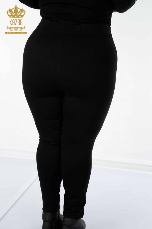 Wholesale Women's Leggings Trousers Stripe Stone Embroidered Black - 3469 | KAZEE