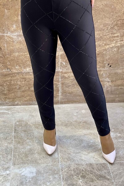 Wholesale Women's Leggings Trousers With Stone Embroidery Pattern - 3340 | KAZEE - Thumbnail