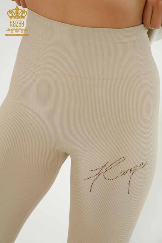 Wholesale Women's Tights - Stone Embroidered - Beige - 3269 | KAZEE