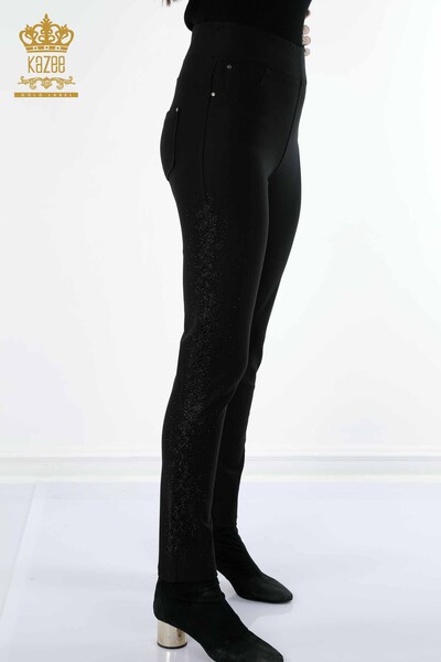 Wholesale Women's Leggings Trousers Sides Floral Embroidered Stone Embroidered - 3642 | KAZEE - Thumbnail