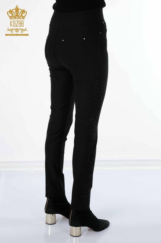 Wholesale Women's Leggings Trousers Sides Floral Embroidered Stone Embroidered - 3642 | KAZEE