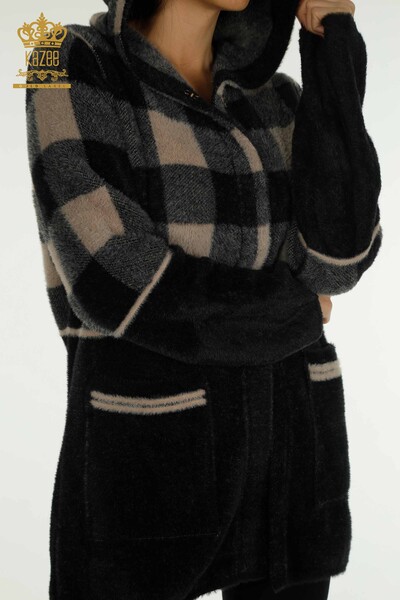 Wholesale Women's Long Cardigan Checked Angora Black - 30208 | KAZEE - 3