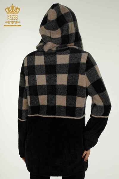 Wholesale Women's Long Cardigan Checked Angora Black - 30208 | KAZEE - Thumbnail