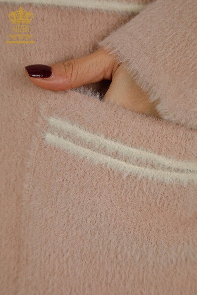 Wholesale Women's Long Cardigan Checked Angora Powder - 30208 | KAZEE - Thumbnail