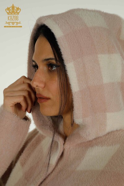 Wholesale Women's Long Cardigan Checked Angora Powder - 30208 | KAZEE - 7