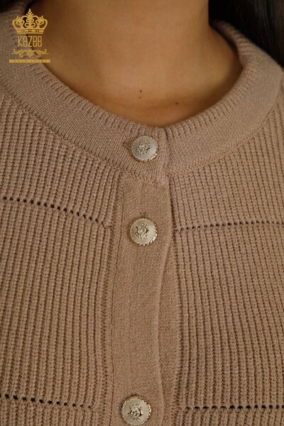 Wholesale Women's Long Cardigan - Mink with Holes - 30643 | KAZEE - Thumbnail (2)