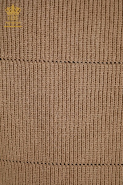 Wholesale Women's Long Cardigan - Mink with Holes - 30643 | KAZEE - Thumbnail