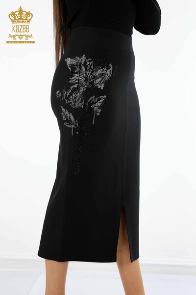 Wholesale Women's Long Skirt Floral Patterned Slit and Stone Embroidered - 4206 | KAZEE - Thumbnail