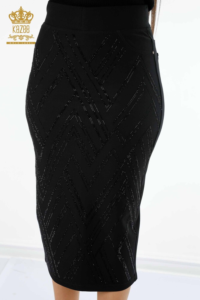 Wholesale Women's Long Skirt Patterned Stone Embroidered Pocket Detailed - 4199 | KAZEE - 3