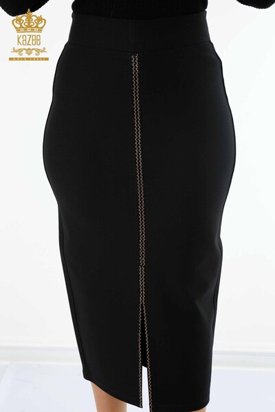 Wholesale Women's Long Skirt Slit Detailed Colored Stone Embroidered - 4189 | KAZEE - Thumbnail