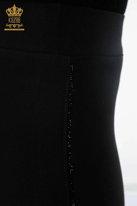 Wholesale Women's Long Skirt Slit Striped Stone Embroidered - 4207 | KAZEE