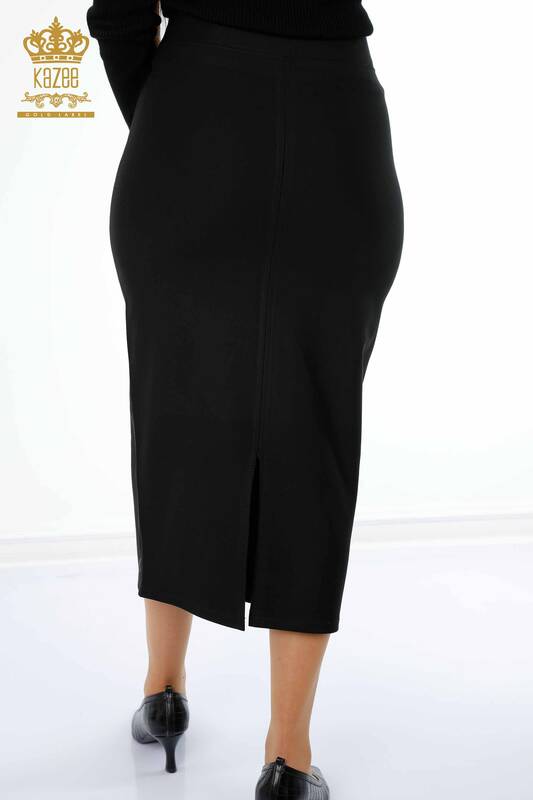 Wholesale Women's Long Skirt Slit Striped Stone Embroidered - 4207 | KAZEE