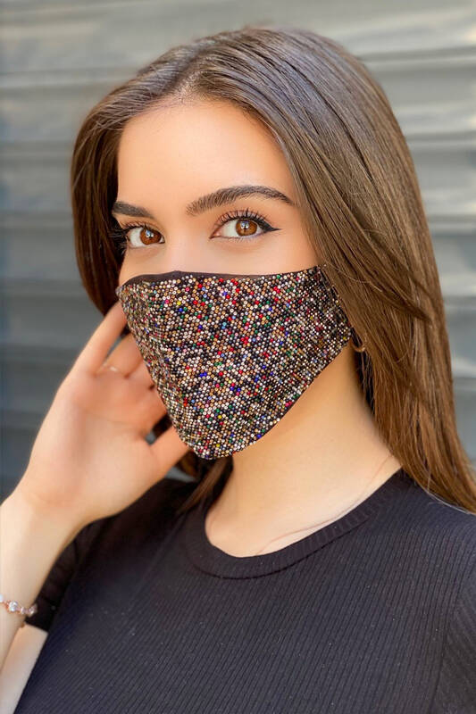 Wholesale Women's Mask Colored Stone Embroidered - 405 | KAZEE