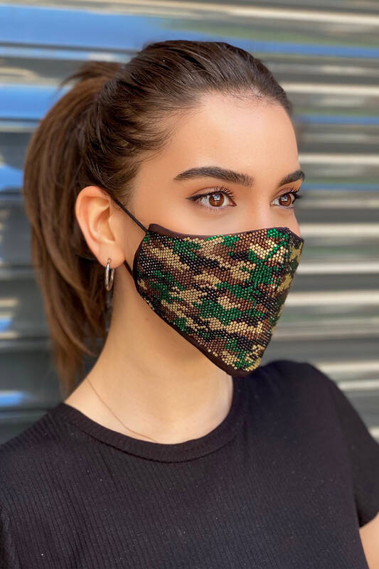 Wholesale Women's Mask Military Patterned Stone Embroidered - 391 | KAZEE