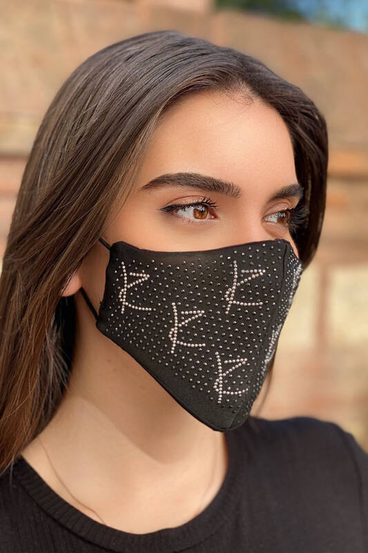 Wholesale Women's Mask Stone Embroidered Letter Detail - 371 | KAZEE