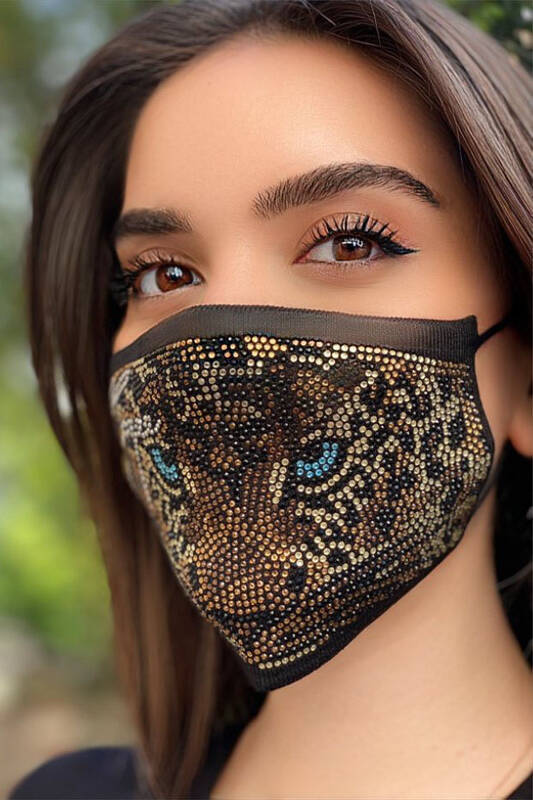 Wholesale Women's Mask Tiger Detailed Stone Embroidered - 393 | KAZEE