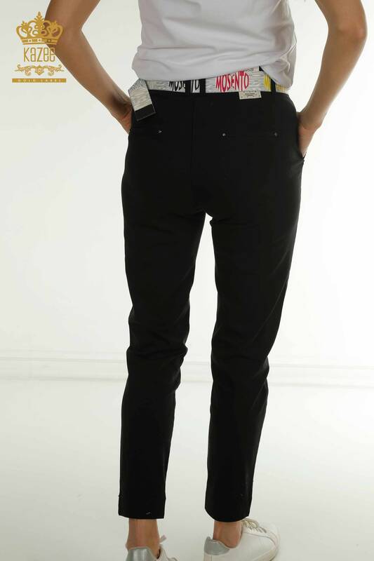 Wholesale Women's Trousers Black with Belt Detail - 2406-4305 | M.