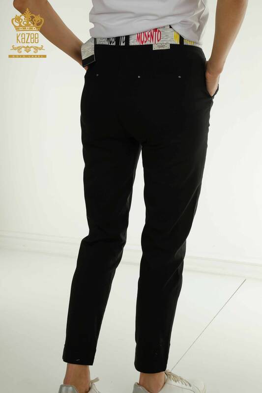 Wholesale Women's Trousers Black with Belt Detail - 2406-4305 | M.