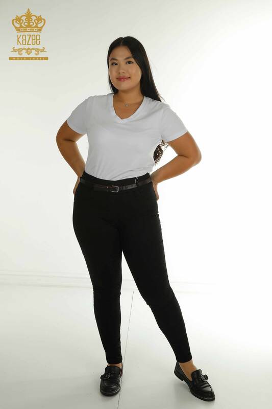 Wholesale Women's Trousers - Belt Detailed - Black - 2412-3369-2 | M&N