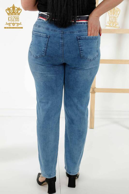 Wholesale Women's Trousers Belt Detailed Blue - 3691 | KAZEE
